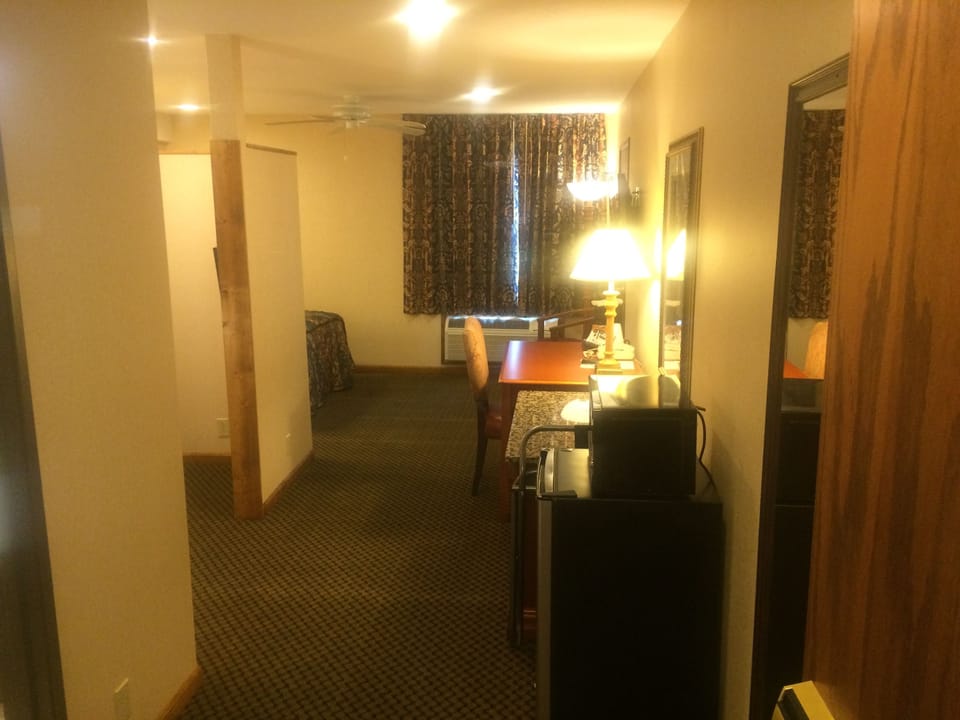 Desk, laptop workspace, blackout drapes, free WiFi