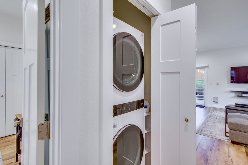 Laundry Closet | Stackable Washer + Dryer | Iron/Board