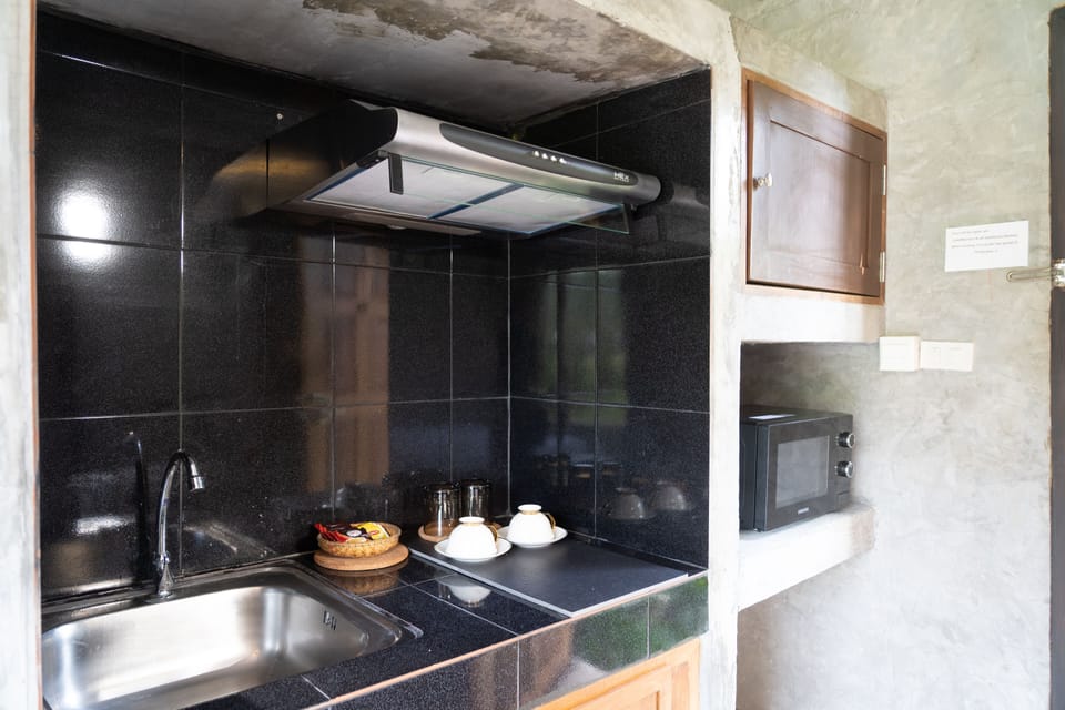 Mini-fridge, microwave, electric kettle