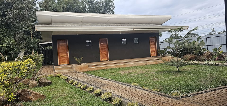 The cabin is spacious and secured by fence.