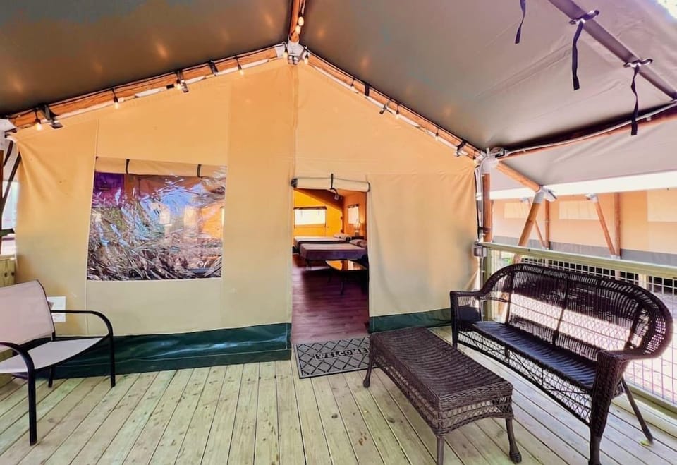 Each Safari Cabin has a large front porch that overlooks the river bottom.