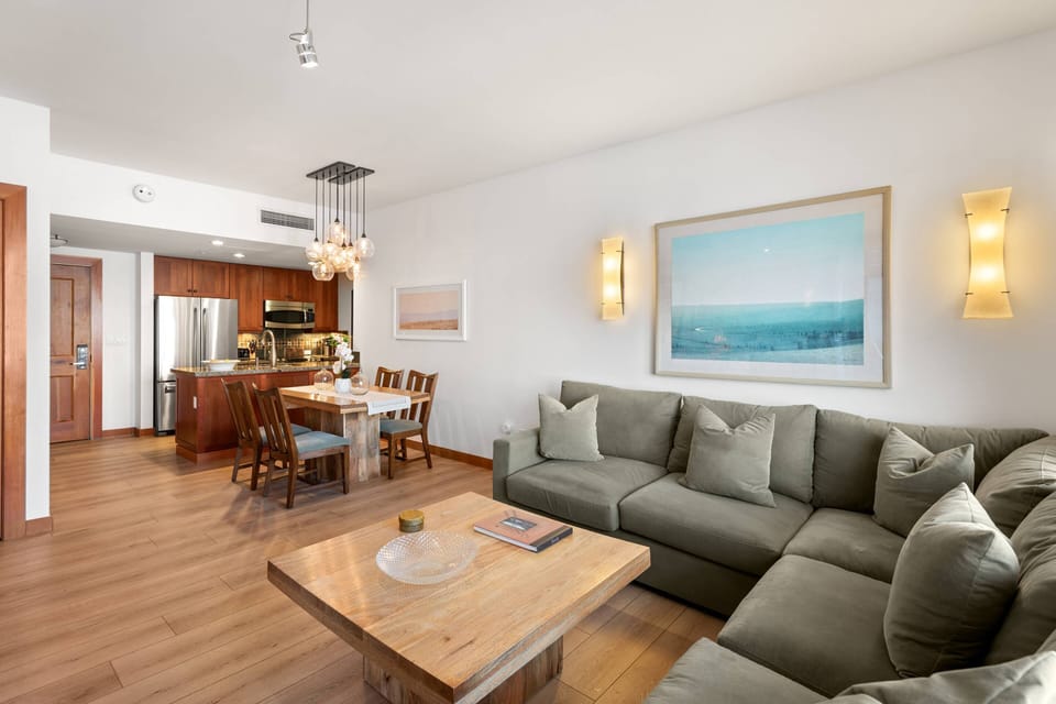 The living space for this one bedroom is quite spacious.