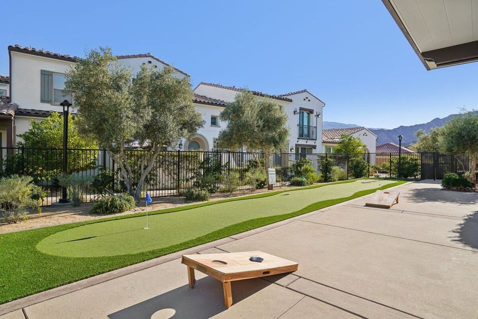The corn-hole game will have you playing for a while. Rematch?