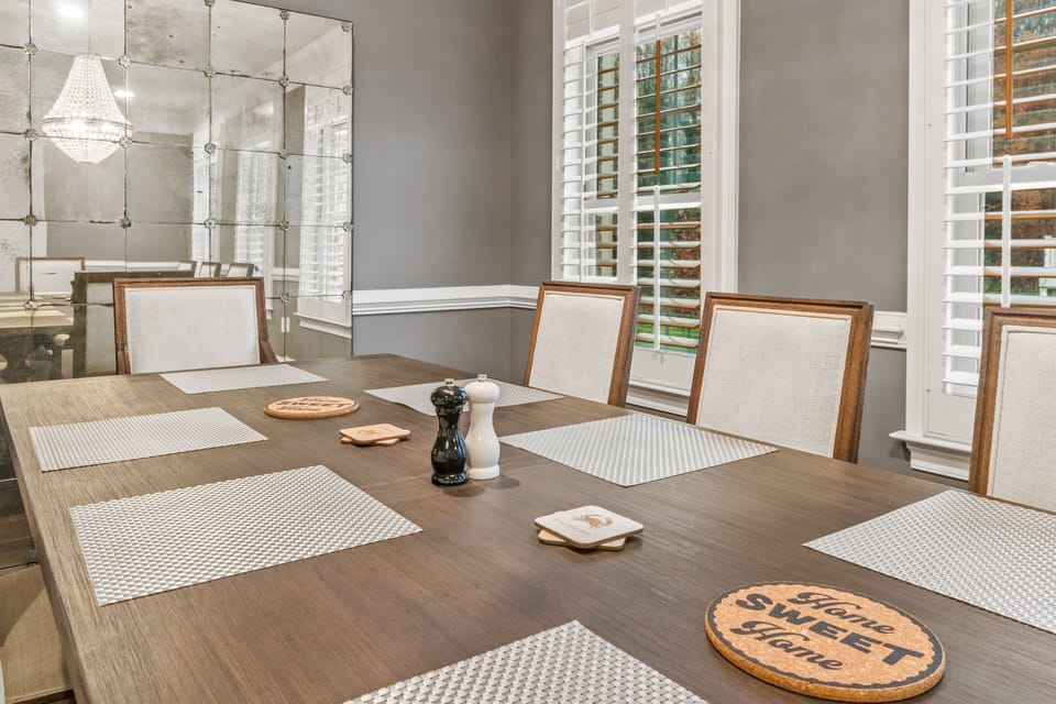Large dining table with space for 8
