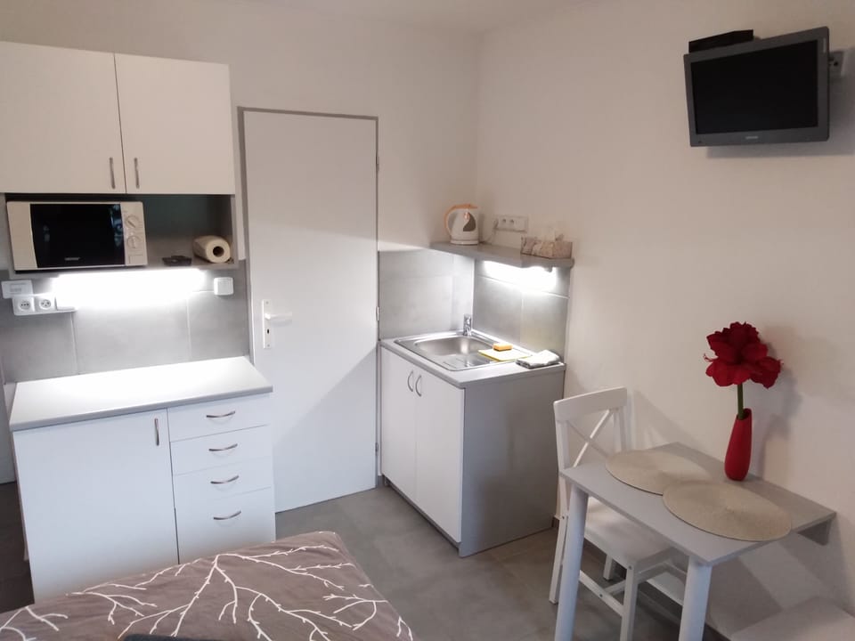 Fridge, microwave, stovetop, toaster