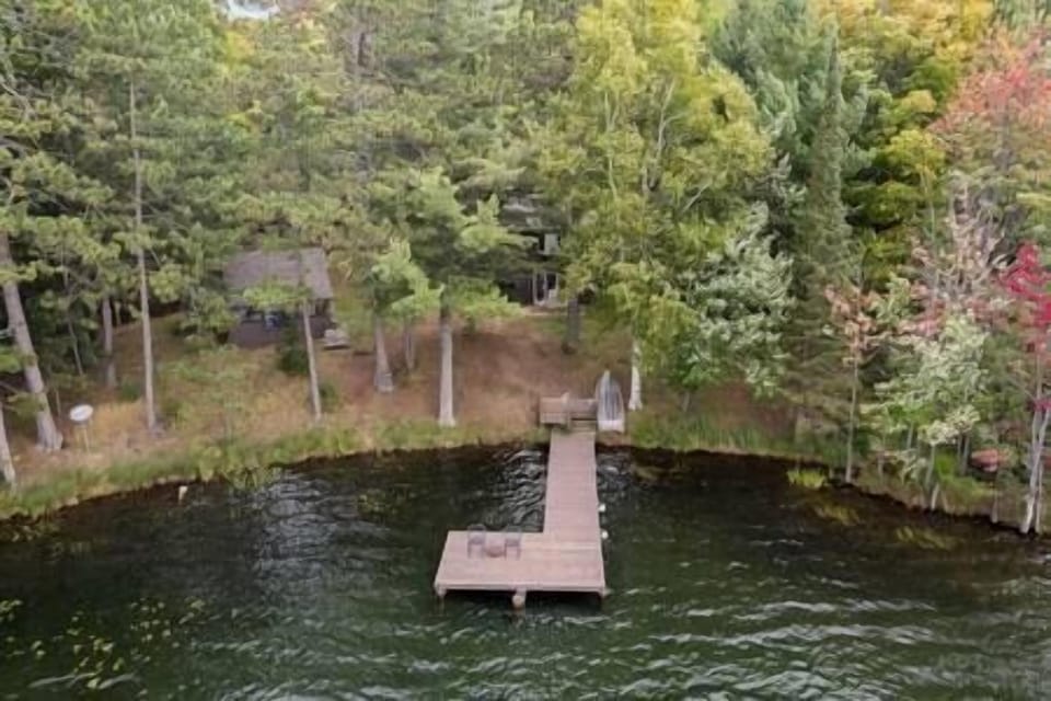 Aerial view of permanent pier and lake frontage