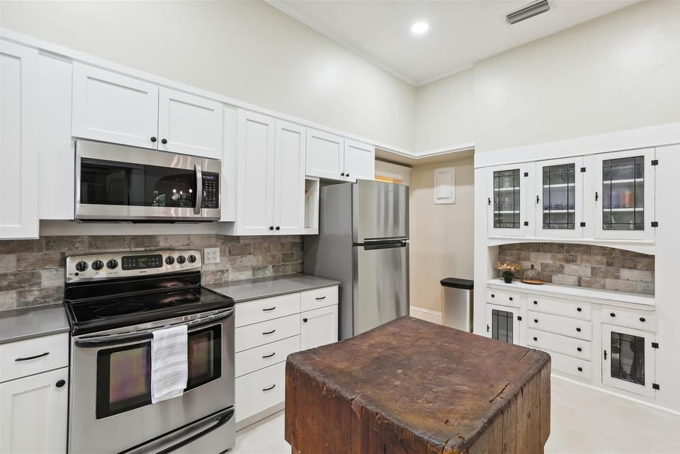 This antique butcher block adds kitchen character