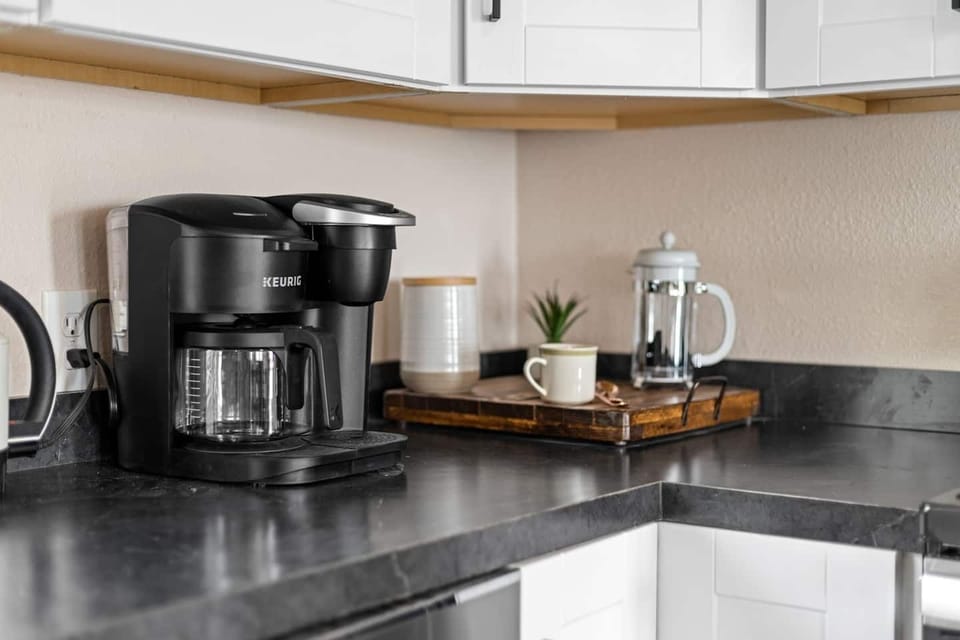 Coffee grounds, K-Cups, creamer, & tea available for you during your stay.
