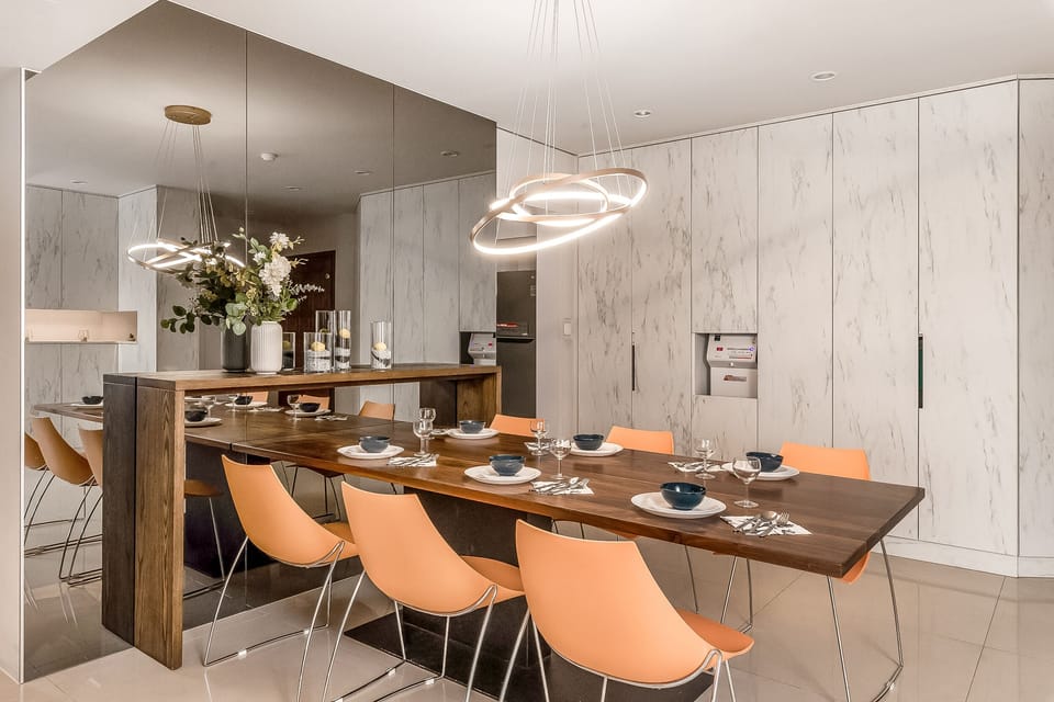Stylish Dining Area: 
• Water Cooler 
• Open Space w/ Living Room 