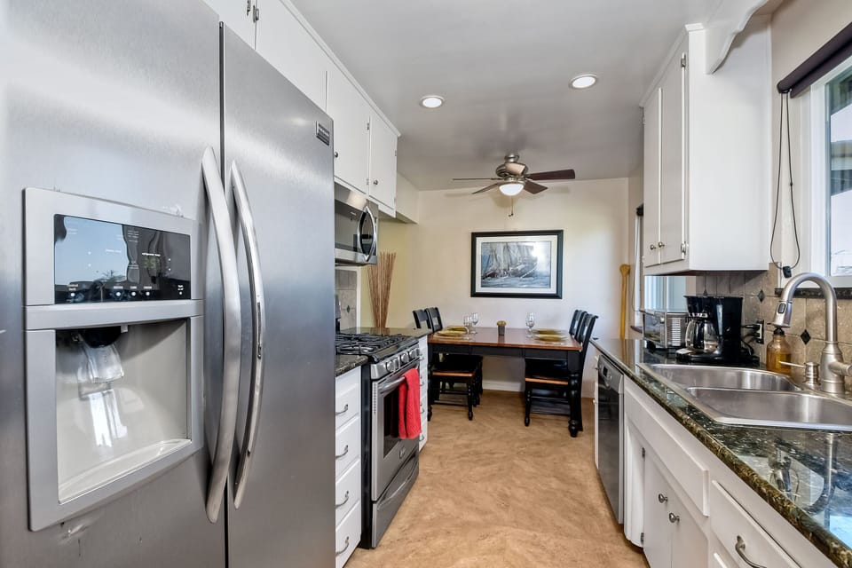 Dining table is steps away