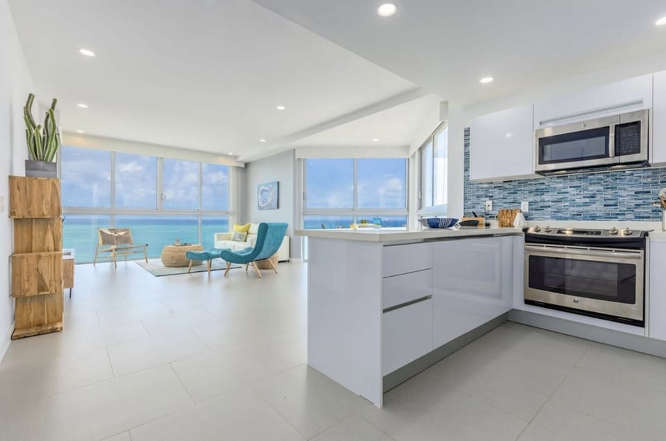 Kitchen into living area