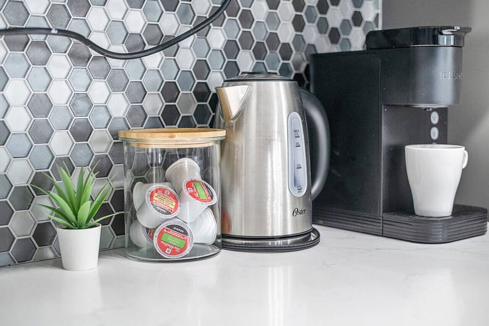 Enjoy complimentary coffee, tea, and bottled water on us, making you feel right at home.