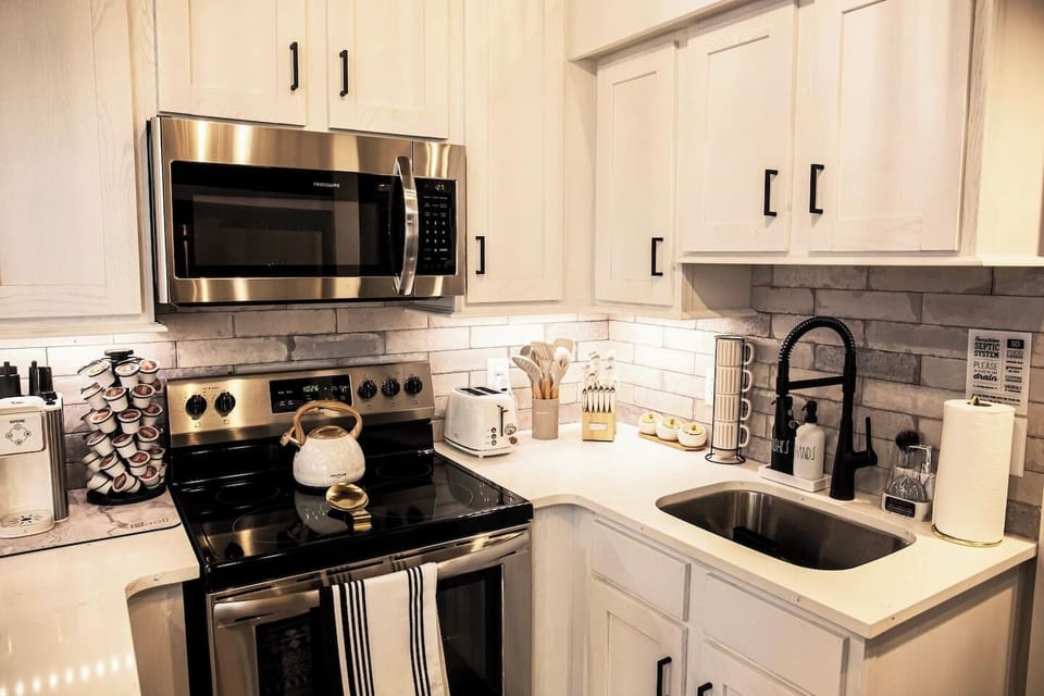 Electric range with microwave and large kitchen sink