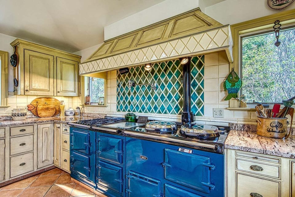 AGA range also includes conventional stovetop and oven.