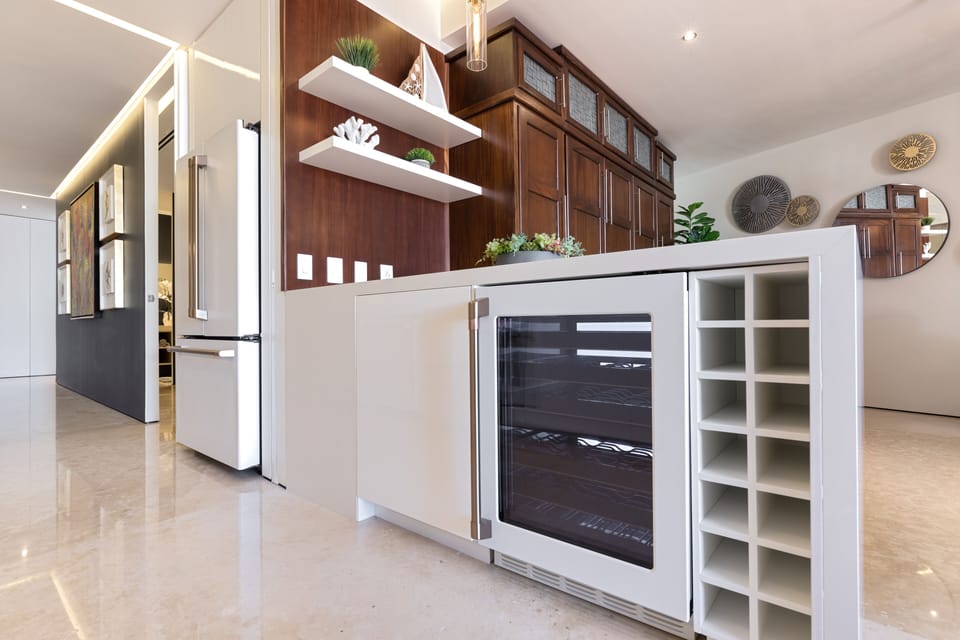GE Cafe Wine Refrigerator and All Purpose Area