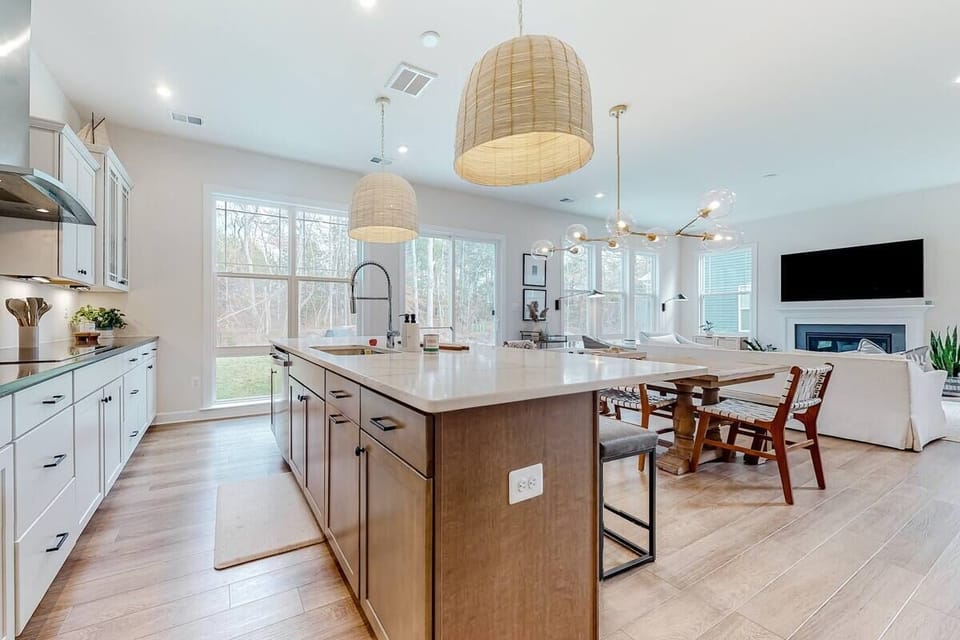 Well-stocked kitchen with island