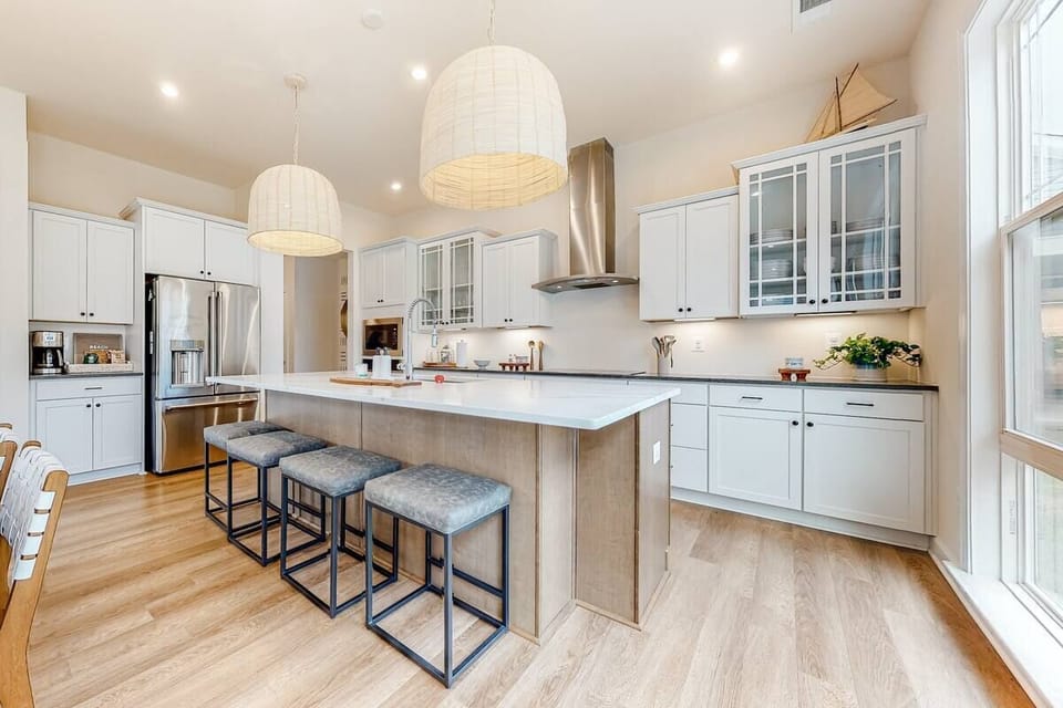 Well-stocked kitchen with island