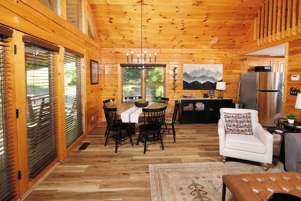 Livingroom flows right into large dining space