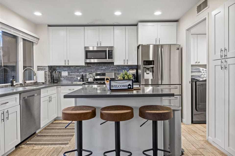 Large kitchen area to gather and prepare meals for your group
