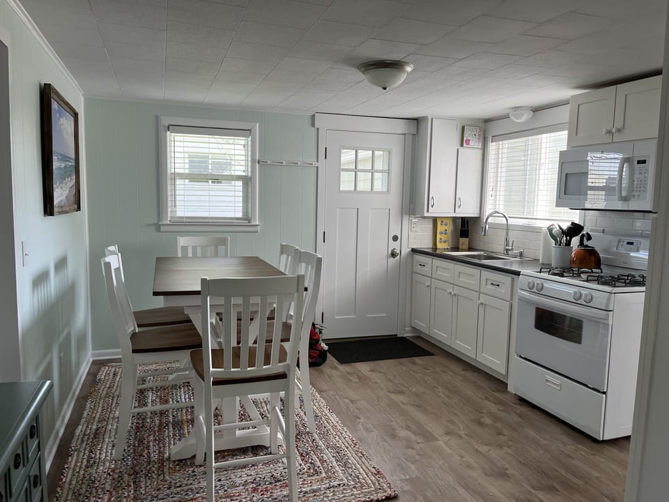 Another view of the kitchen and side door to courtyard.