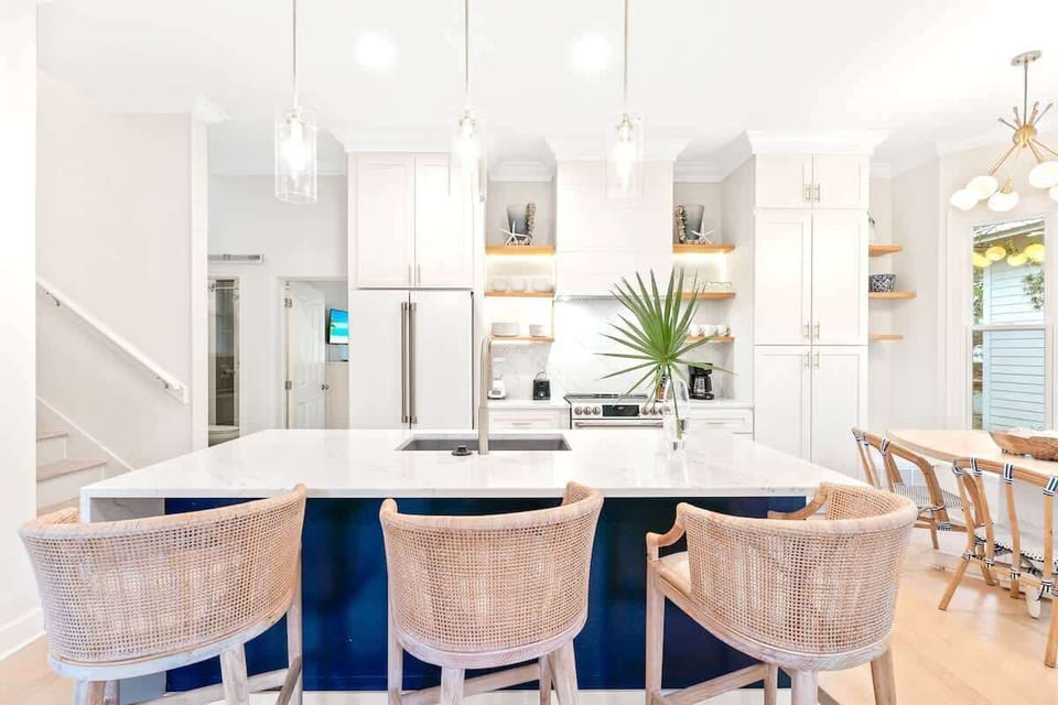 Kitchen island with seating for 3.