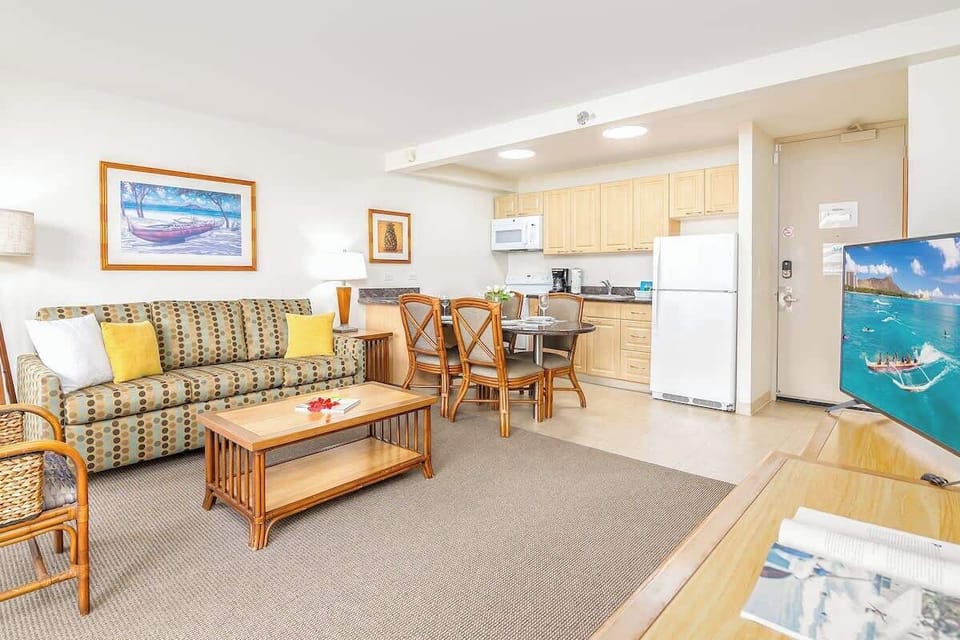 Overview of the living and dining area