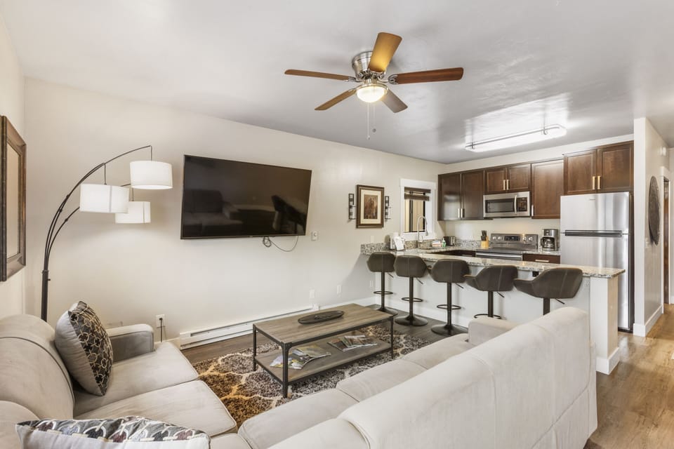 Apartment | Living area | 50-inch Smart TV with digital channels, Netflix, Hulu
