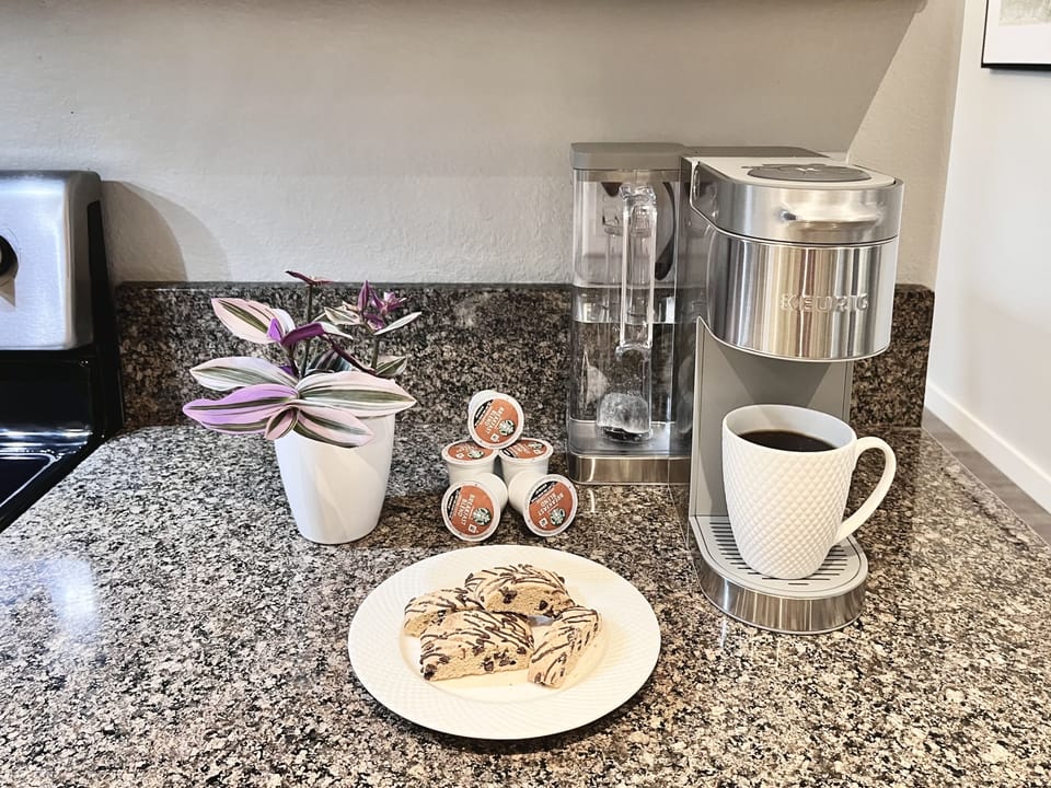 Start your morning with a complementary cup of coffee.