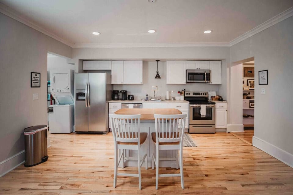 Fully stocked kitchen with dining space for 8.