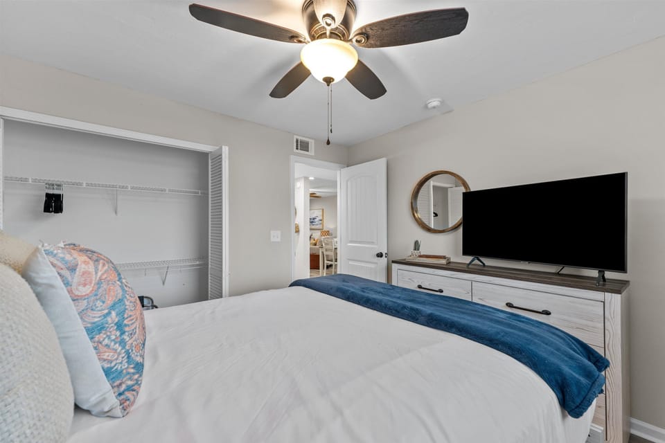 Bedroom 1 with queen bed and Smart TV 