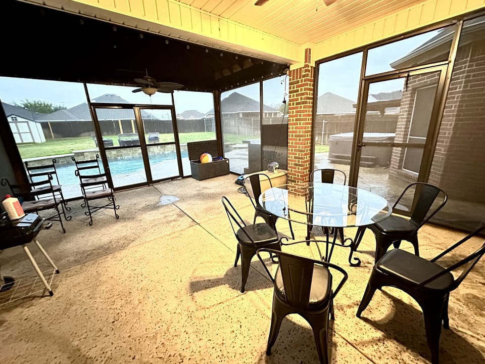 Covered patio in backyard