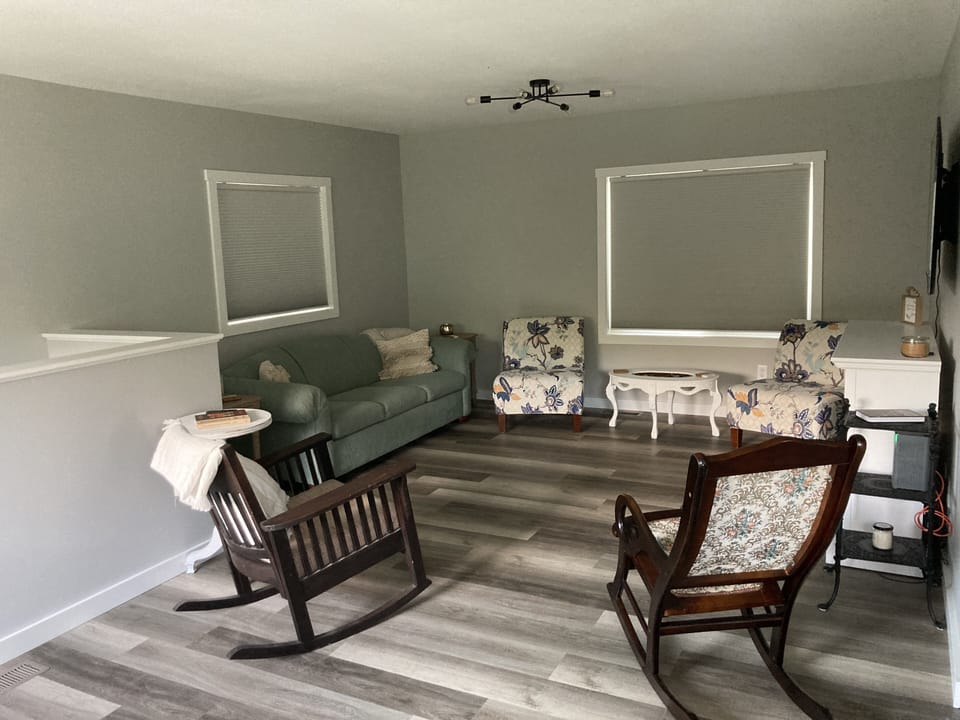 Blackout shades in living room and all bedrooms.