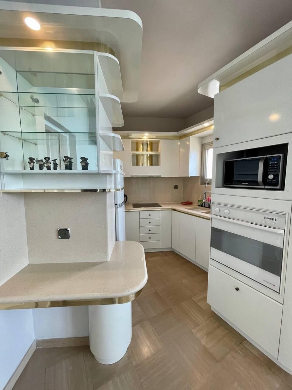 Panoramic Apartment | Private kitchen | Full-size fridge, microwave, stovetop, electric kettle