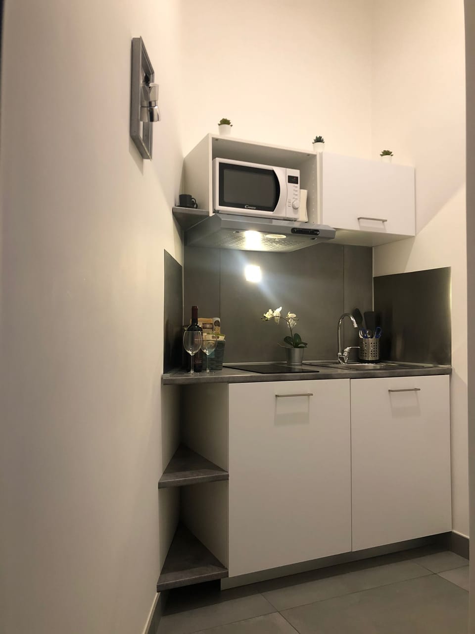 Full-size fridge, microwave, stovetop, espresso maker