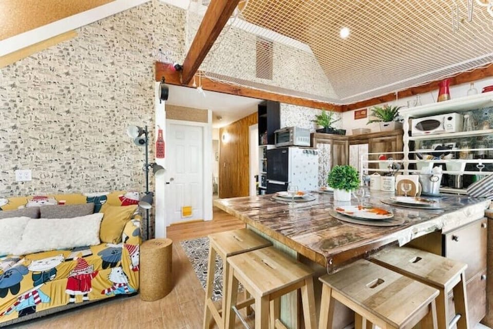 Upstairs dining area and kitchen