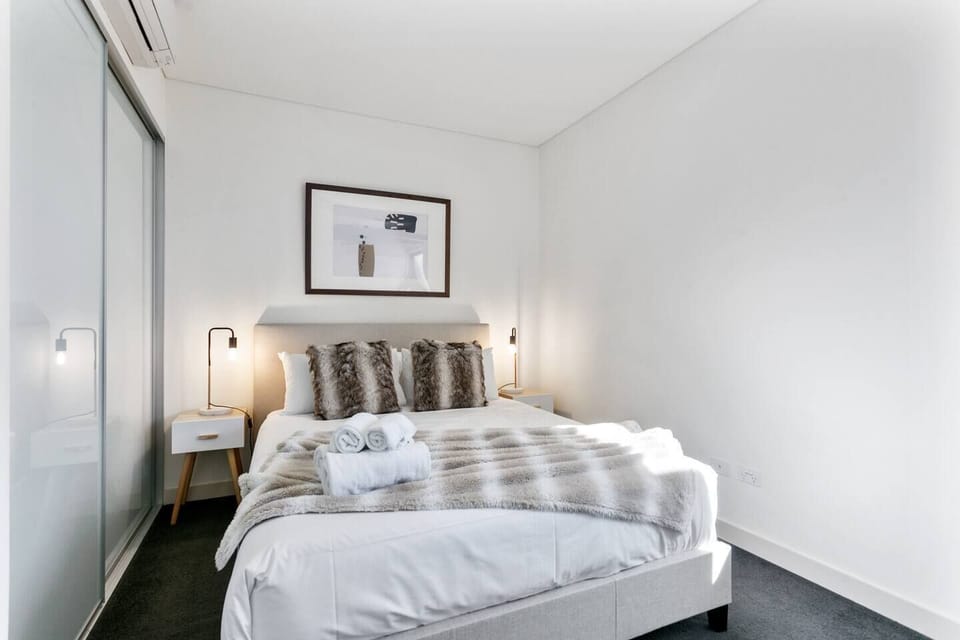 Stylish bedroom with double bed.