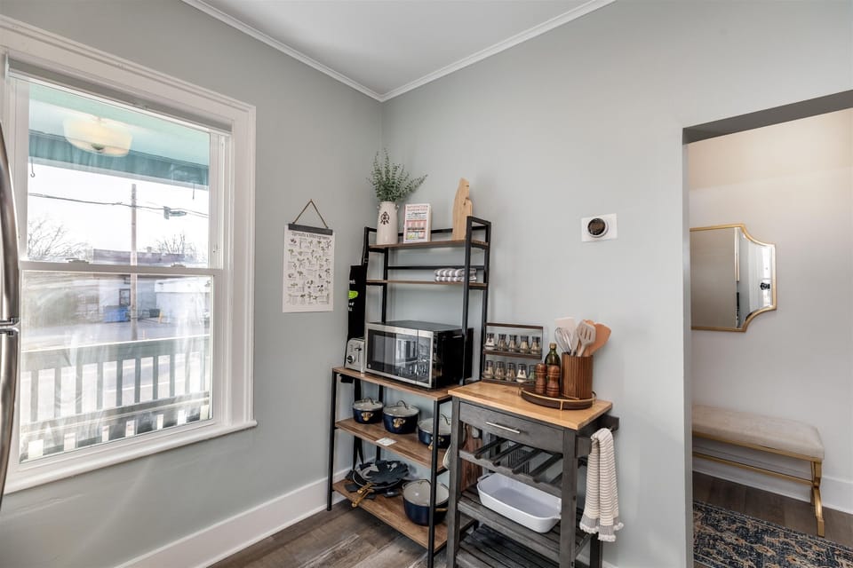 Our kitchen is small but mighty with all amenities you could need. Oil, spices provided