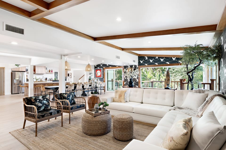Living Room, Dining Room, Kitchen, and Outside Balcony 