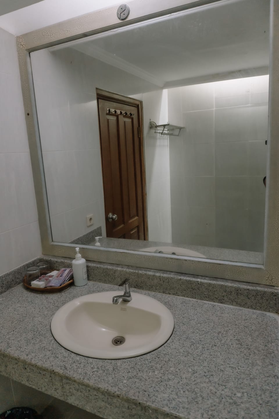 Shower, rainfall showerhead, hair dryer, bathrobes