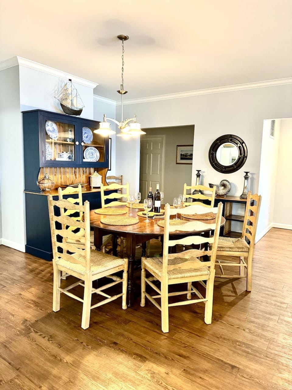 Dining table accommodates up to 8.
