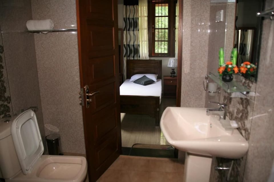 Shower, rainfall showerhead, hair dryer, slippers