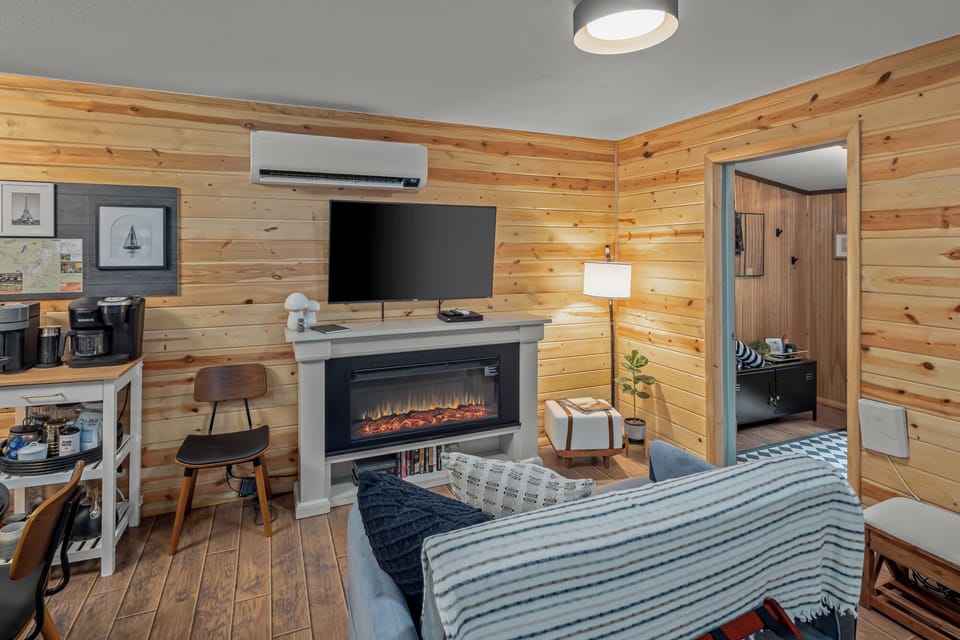 Stream your favorites with WiFi, Smart TV, and a toasty fireplace just steps away
