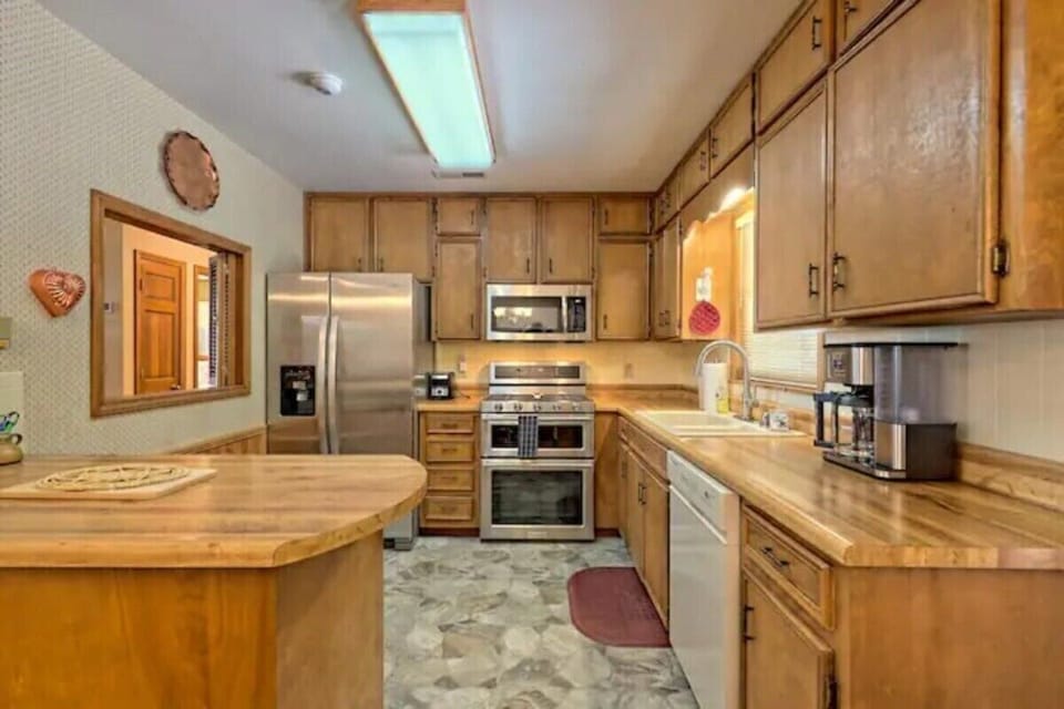 A well-stocked upstairs kitchen that feels just like home
