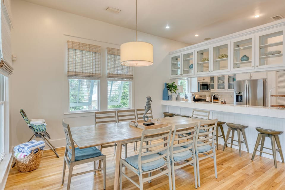 Dining table with seating for 8.