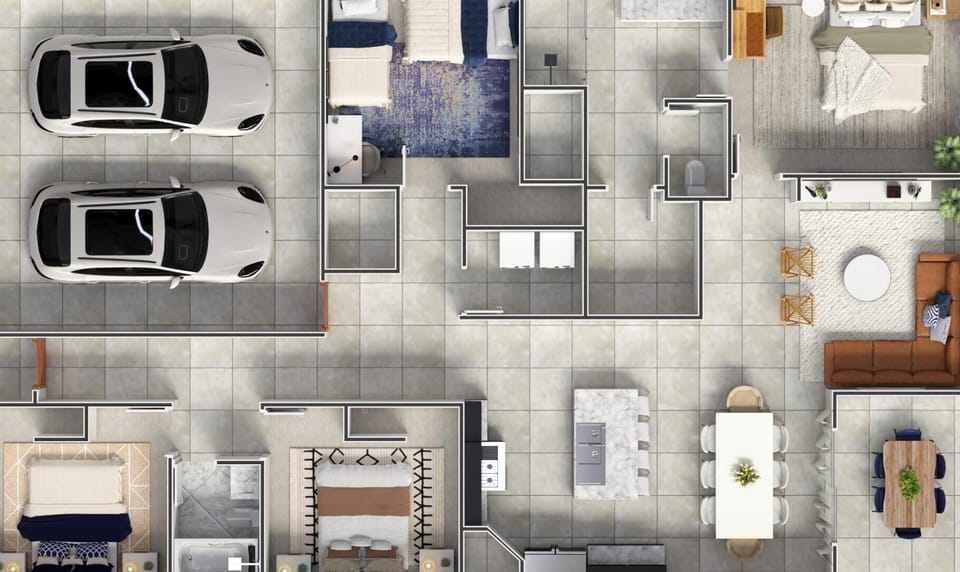 [Floor plan] 4 bedrooms, 2 baths, single level: easy layout for families and groups