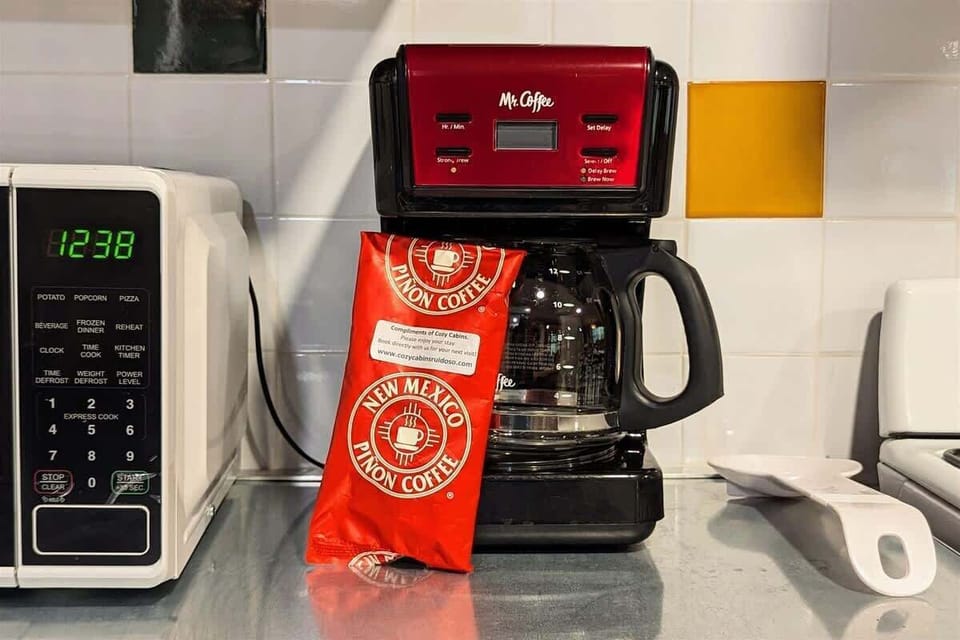 Enjoy a pot of local pinion coffee, compliments of cozy cabins