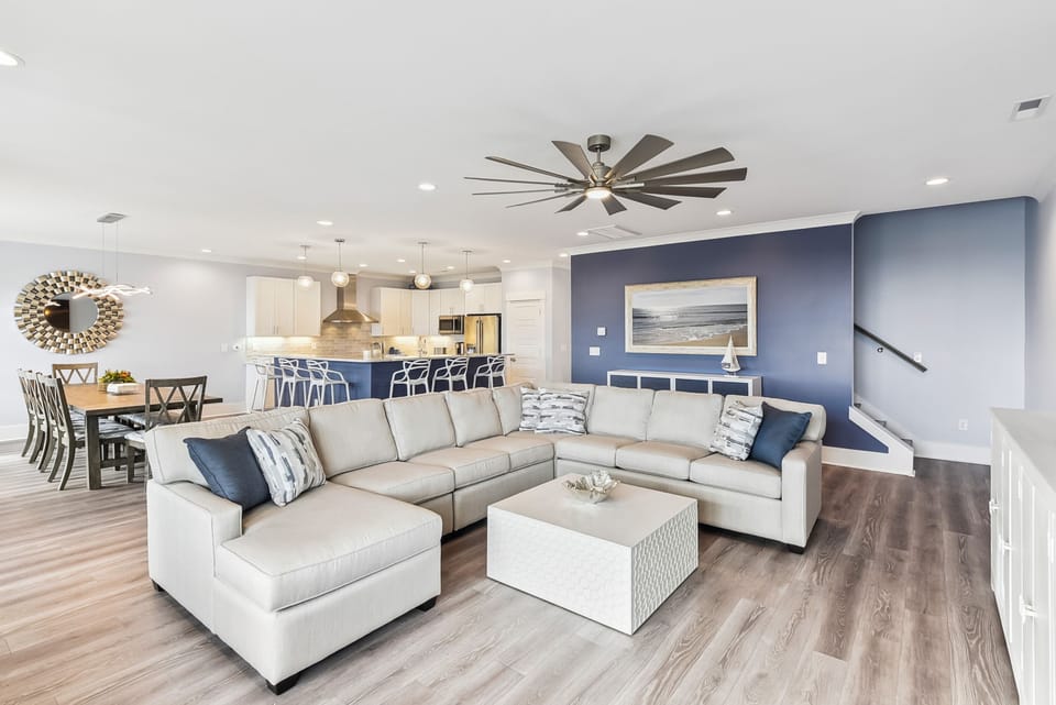 This comfy living room offers space for everyone to gather!