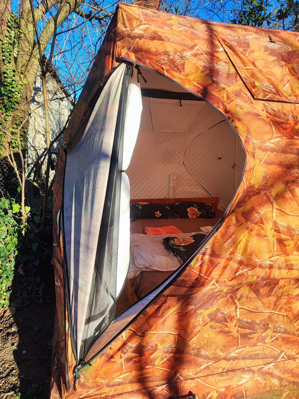 Exclusive Tent, 1 Queen Bed, Shared Bathroom (1) | Desk, laptop workspace, blackout drapes, soundproofing