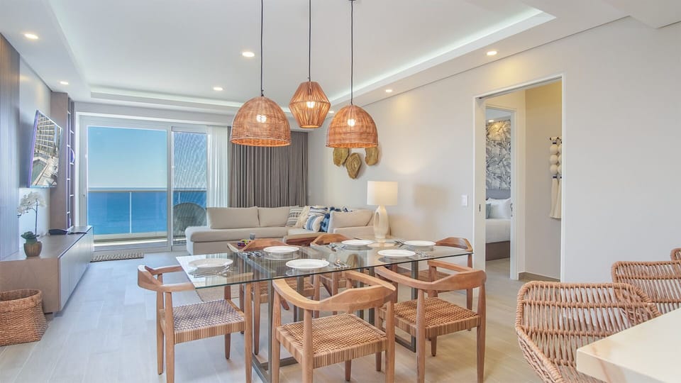 Living room and dining room area