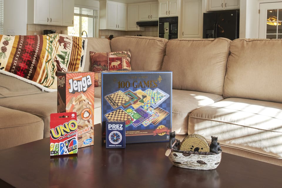 Board Games, Uno and Jenga are available to keep the kids entertained!